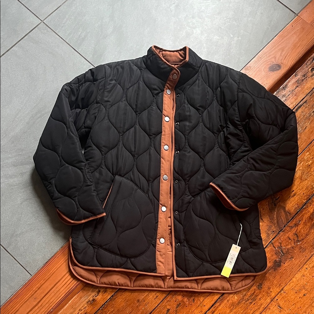 Summersalt Reversible Black and Brown Quilted Puffer Jacket